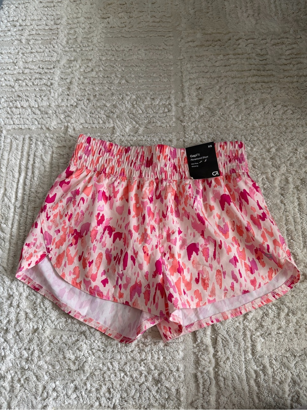 GAP Fit Runaround Pink Multi Smocked-Waist Athletic Shorts NWT